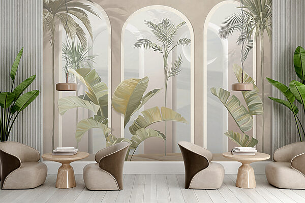 Wall mural of a room with palm trees Wall mural of a room with palm trees