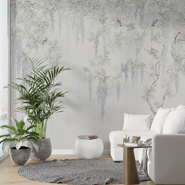 Carta da parati con fiori e uccelli Carta da parati con fiori e uccelli