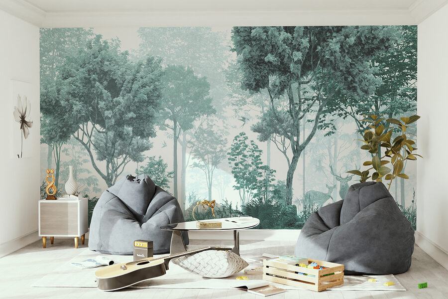 Una foresta con alberi e piante