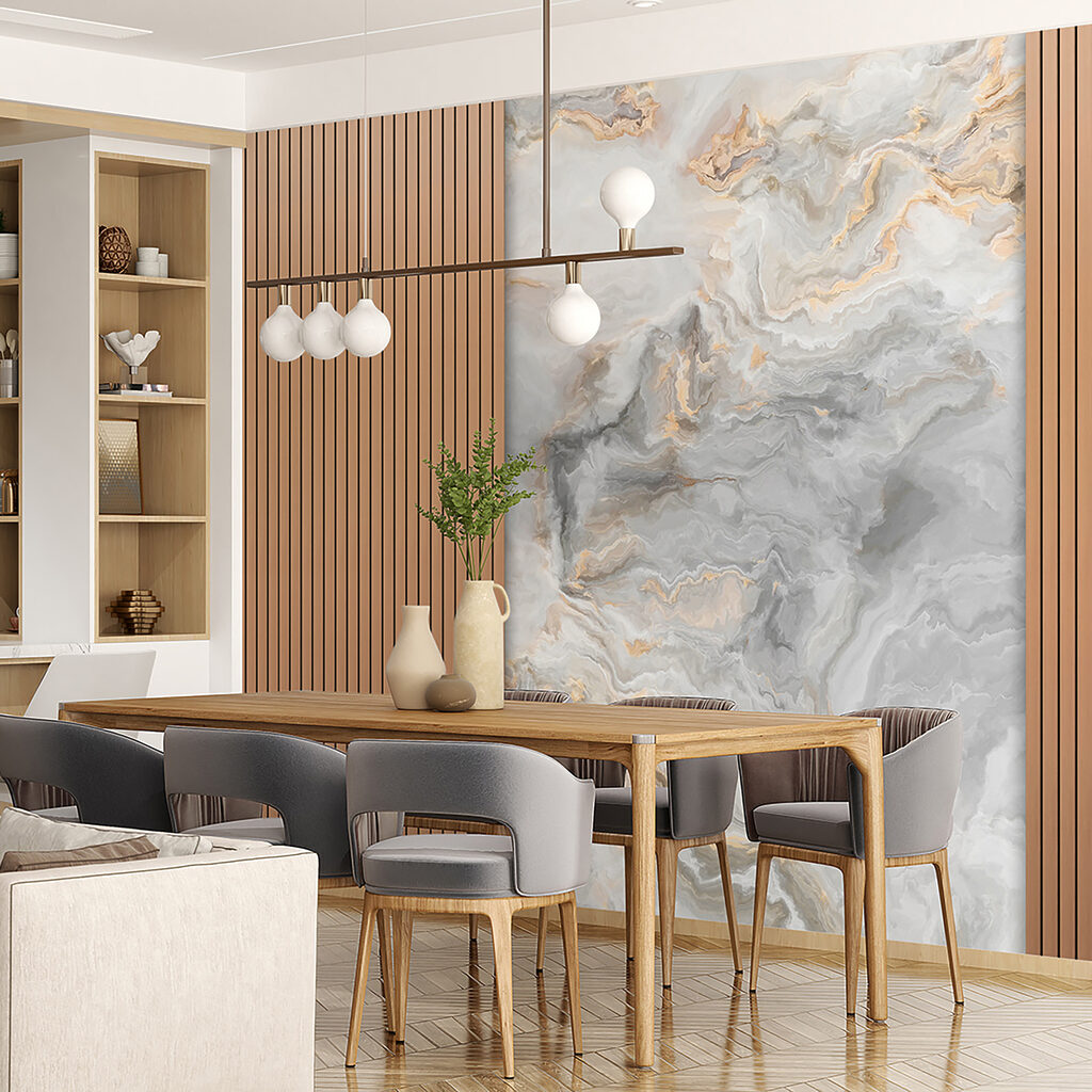 A marble and wood paneling