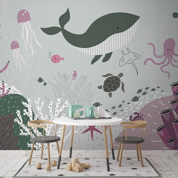 A sea life with a whale and seaweed A sea life with a whale and seaweed
