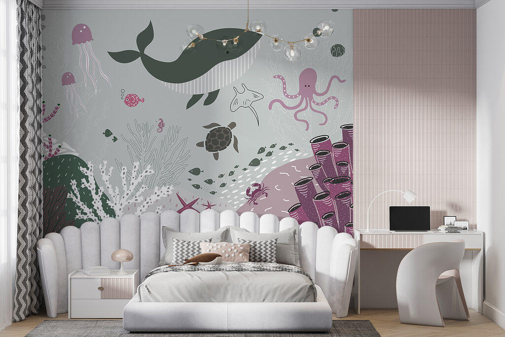 A sea life with a whale and seaweed A sea life with a whale and seaweed