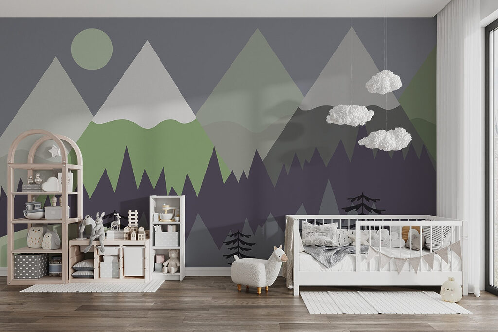 A mountain landscape with trees and mountains