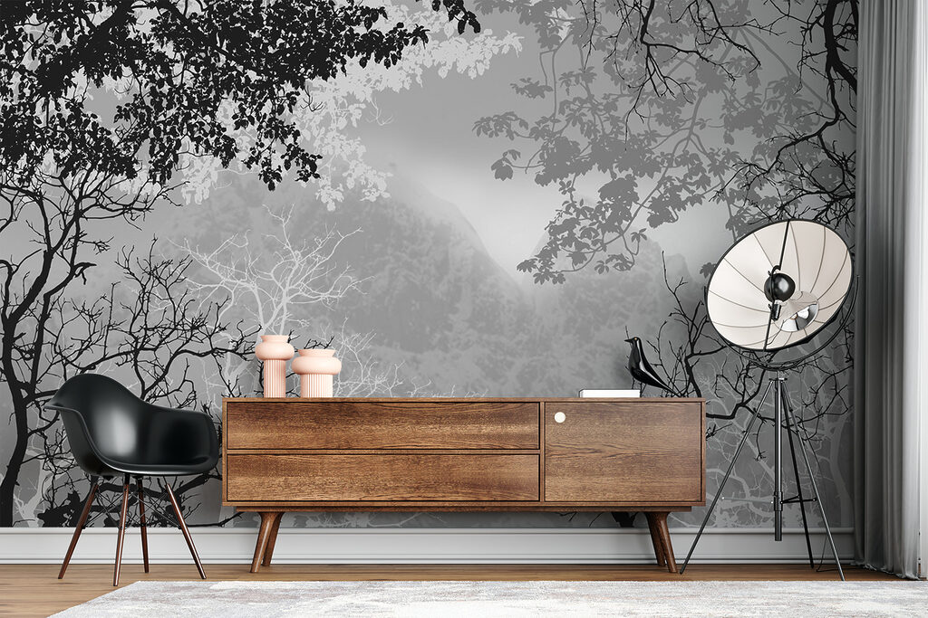 A group of trees with branches and leaves