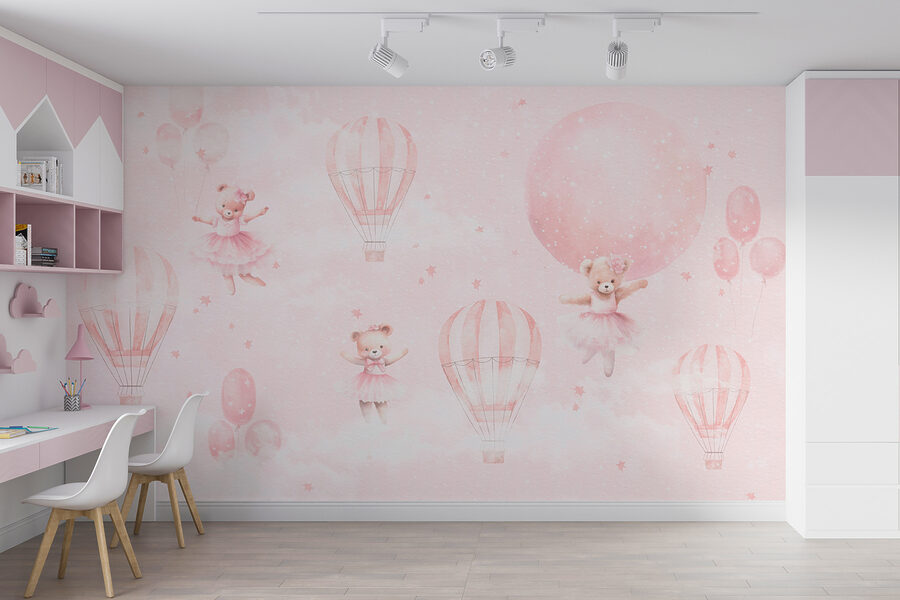 Uno sfondo rosa con orsetti e mongolfiere Uno sfondo rosa con orsetti e mongolfiere