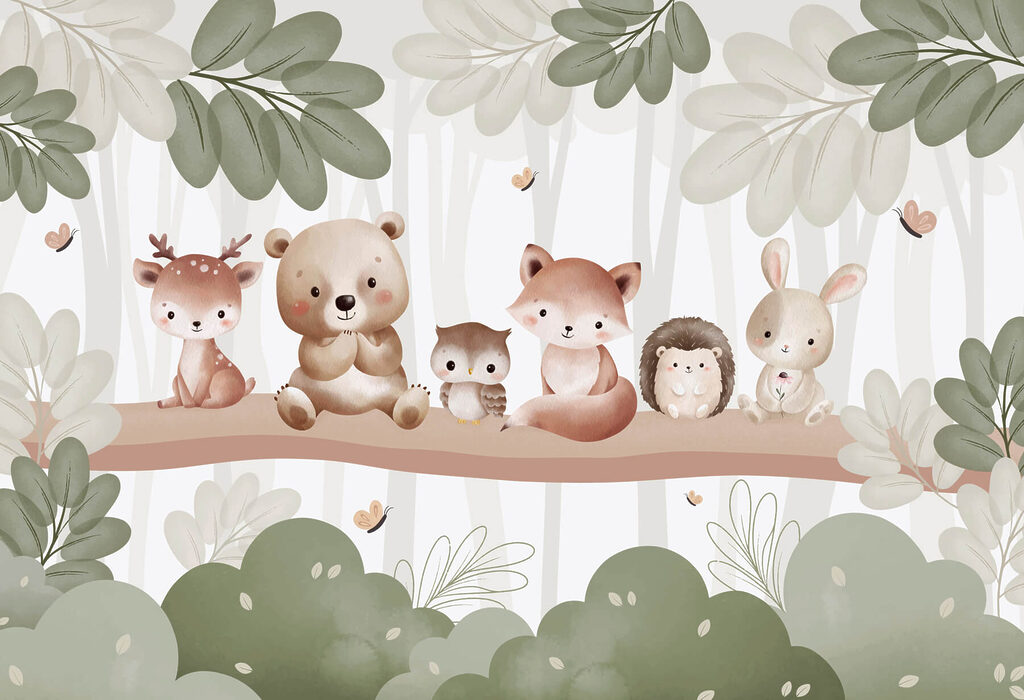 Gruppo di animali su un ramo d'albero Gruppo di animali su un ramo d'albero