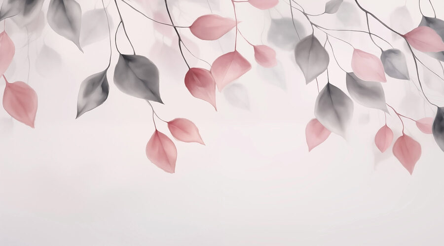 Foglie rosa e grigie sui rami
