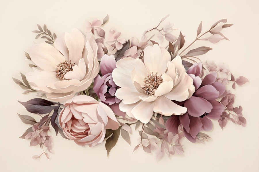 Gruppo di fiori su sfondo bianco