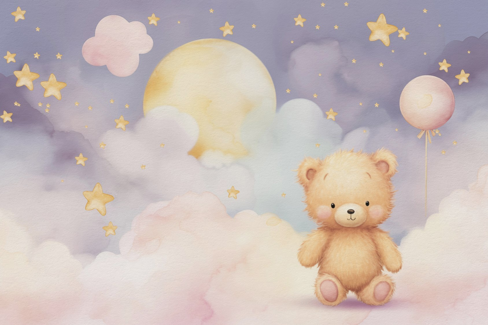 Teddy bear sitting on a cloud