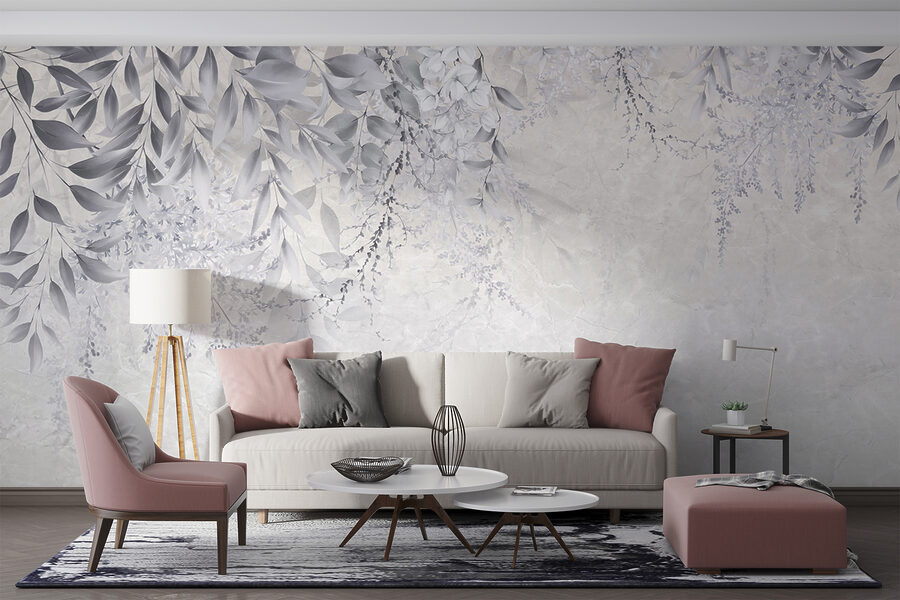 Design floreale bianco e grigio