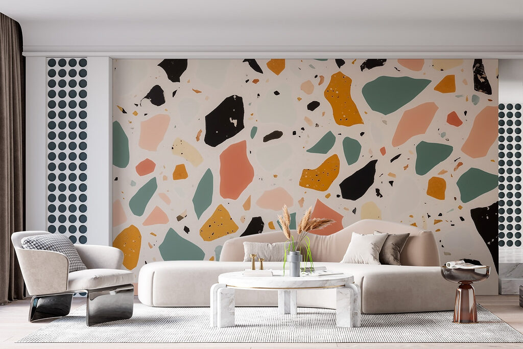 Textured surface with colorful fragments Textured surface with colorful fragments