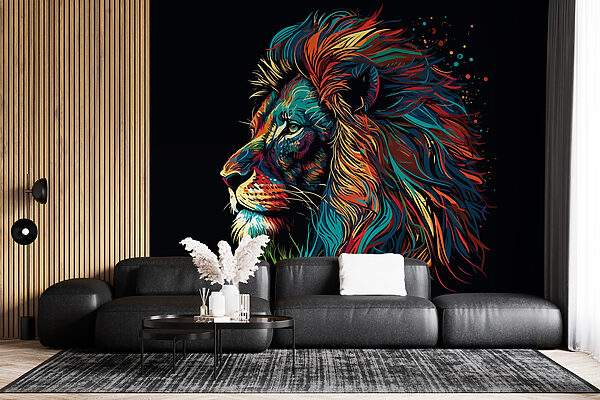 Un leone colorato con una lunga criniera Un leone colorato con una lunga criniera