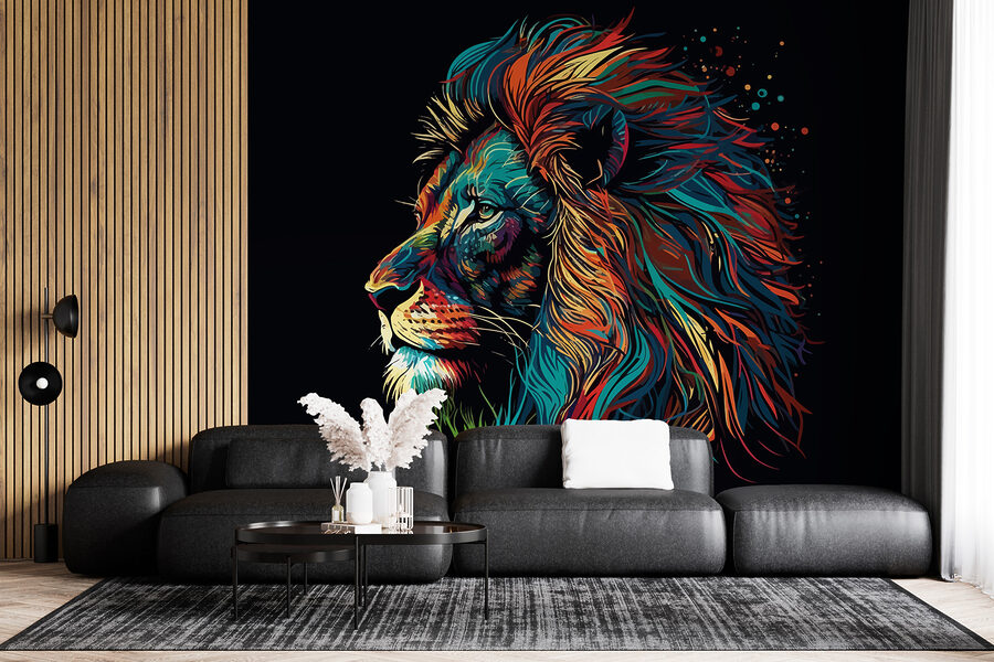 Un leone colorato con una lunga criniera Un leone colorato con una lunga criniera