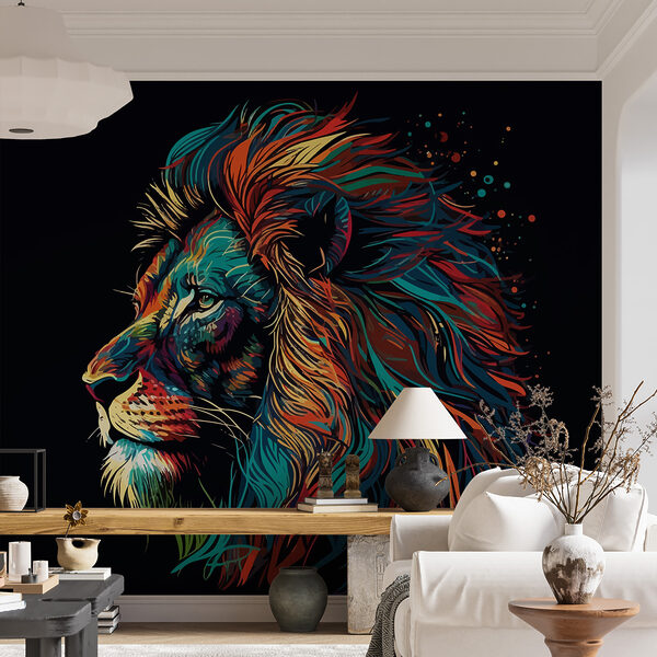 Un leone colorato con una lunga criniera Un leone colorato con una lunga criniera