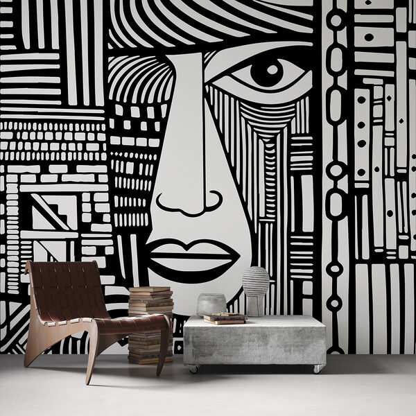 Disegno in bianco e nero di un volto Disegno in bianco e nero di un volto