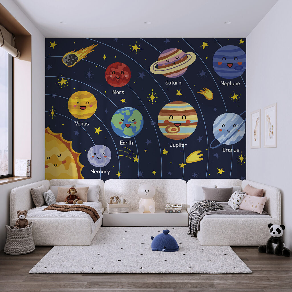 Cartoon planets and stars in space Cartoon planets and stars in space
