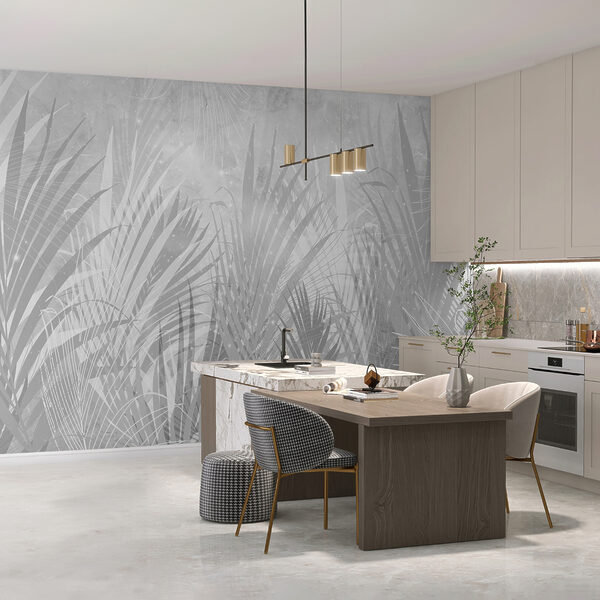 A grey and white background with plants