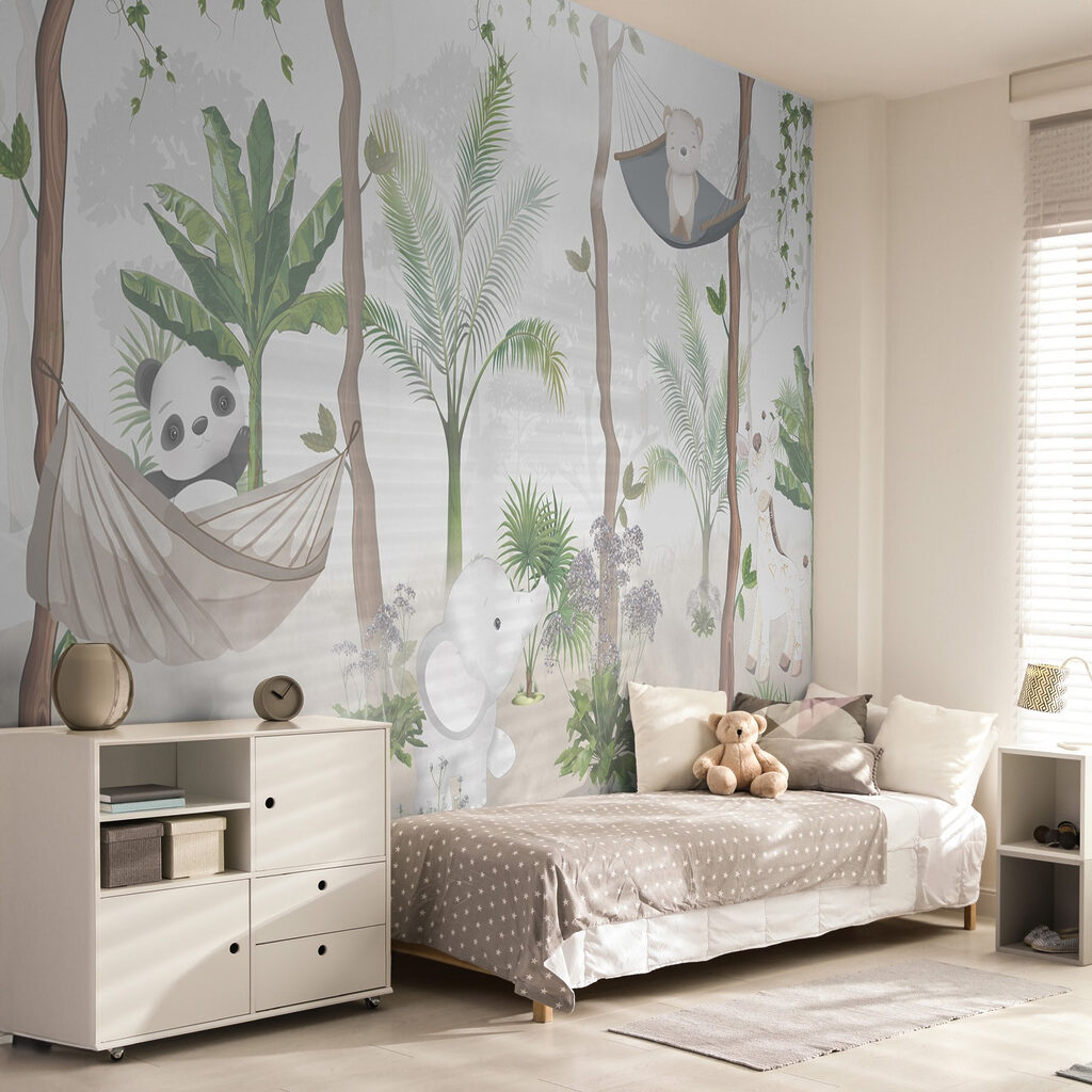 A wallpaper with animals in hammocks in the forest A wallpaper with animals in hammocks in the forest