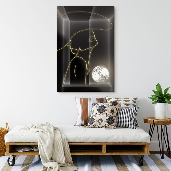 A drawing of a woman with a disco ball A drawing of a woman with a disco ball