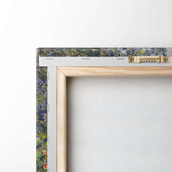 A painting of a garden with flowers and trees A painting of a garden with flowers and trees