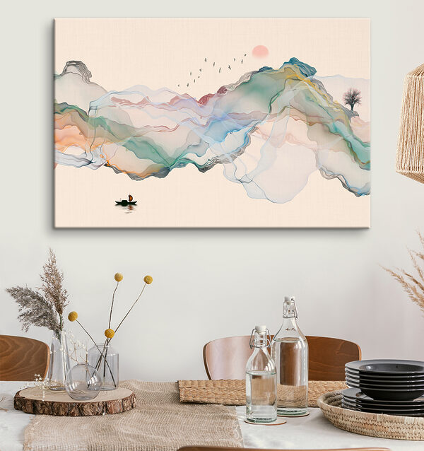 A painting of a boat in the water A painting of a boat in the water