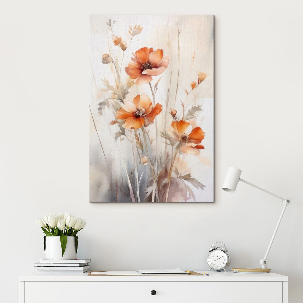 A painting of orange flowers