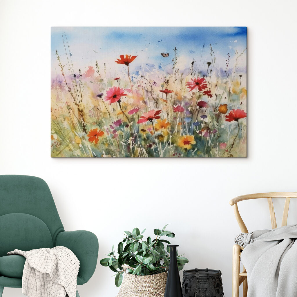 A watercolor painting of flowers and a butterfly