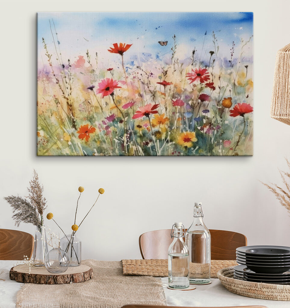 A watercolor painting of flowers and a butterfly