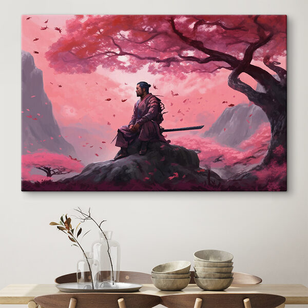 A man sitting on a rock with a sword