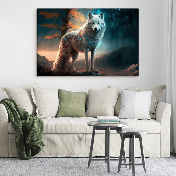 A white wolf standing on a rock A white wolf standing on a rock