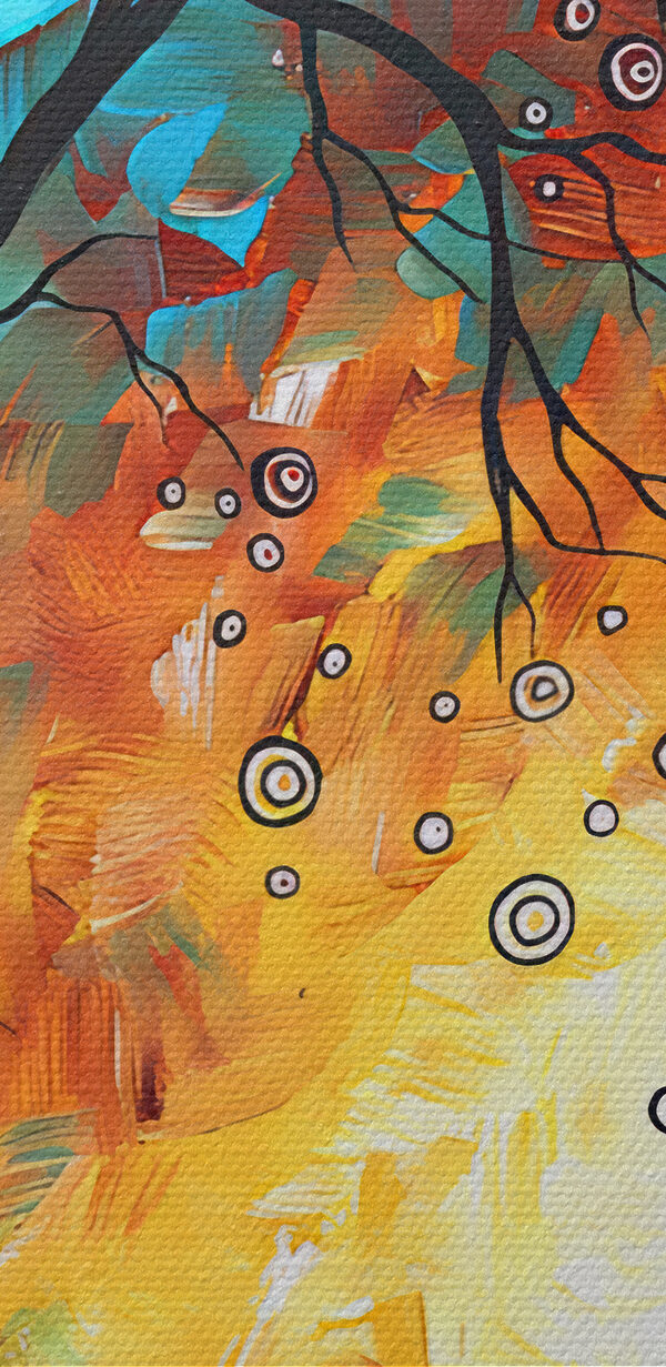 A painting of a tree and a sunset A painting of a tree and a sunset
