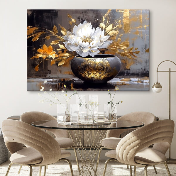 A painting of a flower in a pot