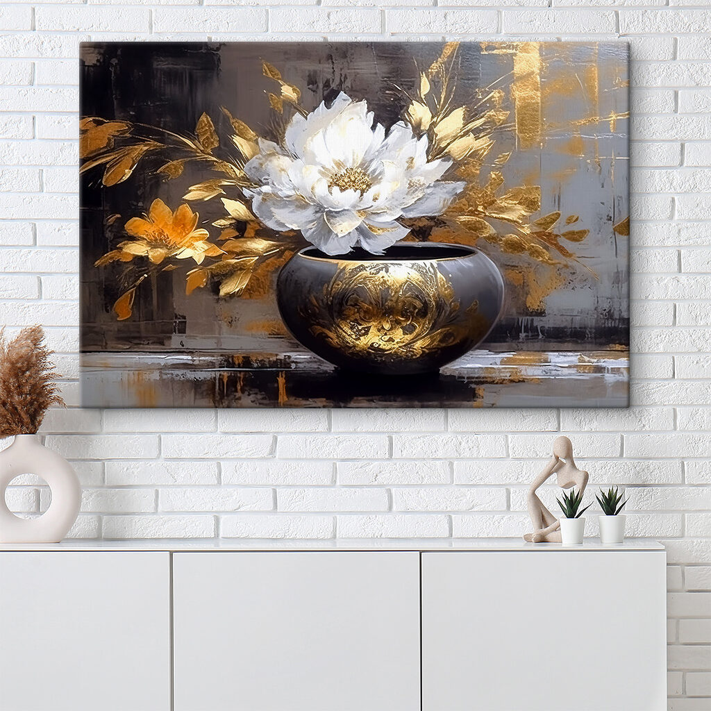 A painting of a flower in a pot