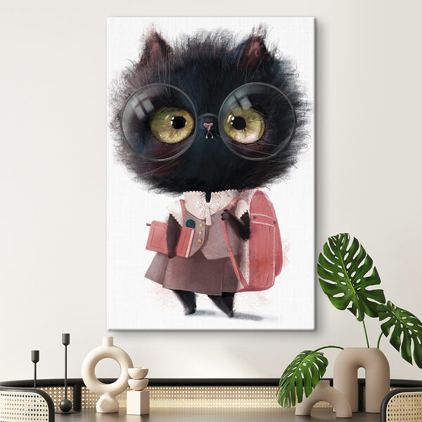 A cat wearing glasses and a school uniform