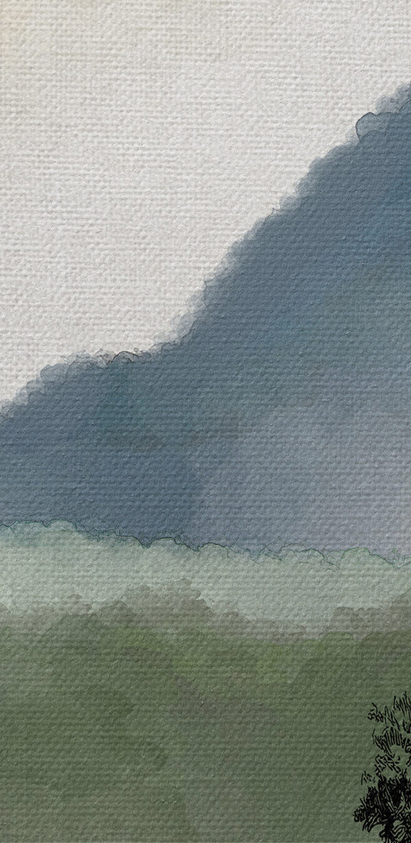 A painting of a mountain range