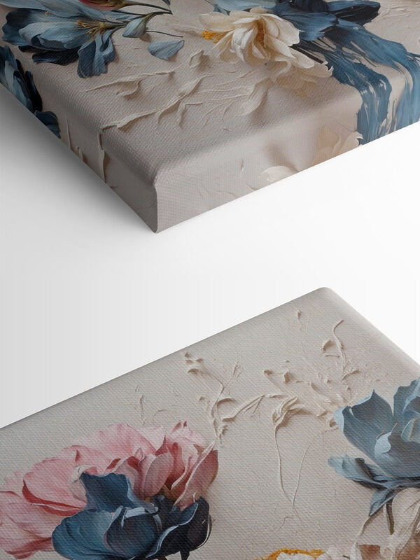 A painting of flowers on a white surface A painting of flowers on a white surface