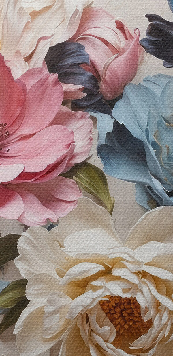 A painting of flowers on a white surface A painting of flowers on a white surface