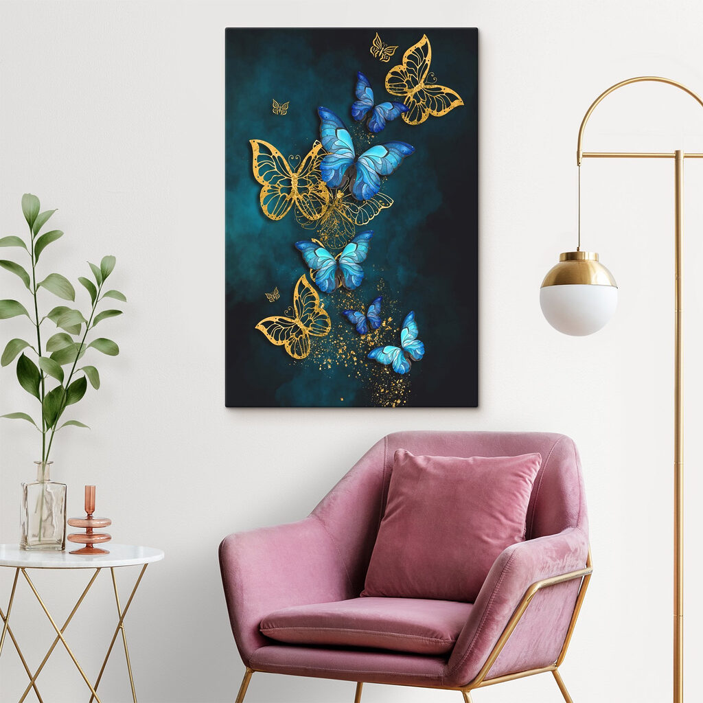 A group of butterflies on a blue background A group of butterflies on a blue background