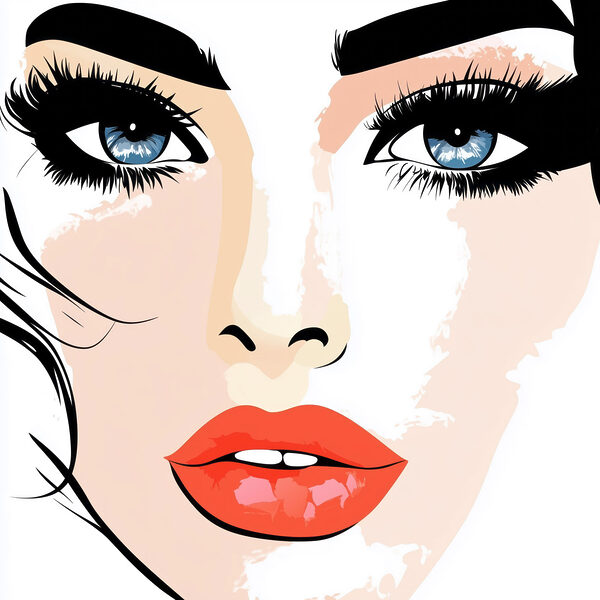 Woman's face with makeup and red lips Woman's face with makeup and red lips