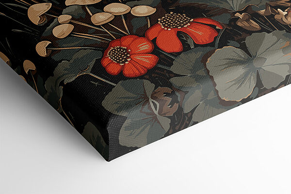A painting of mushrooms and plants A painting of mushrooms and plants