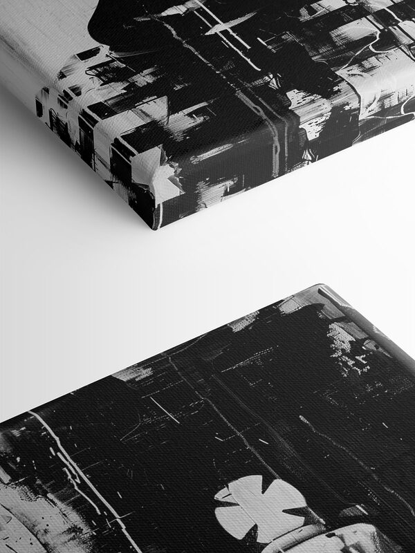 A black and white painting of a chess piece