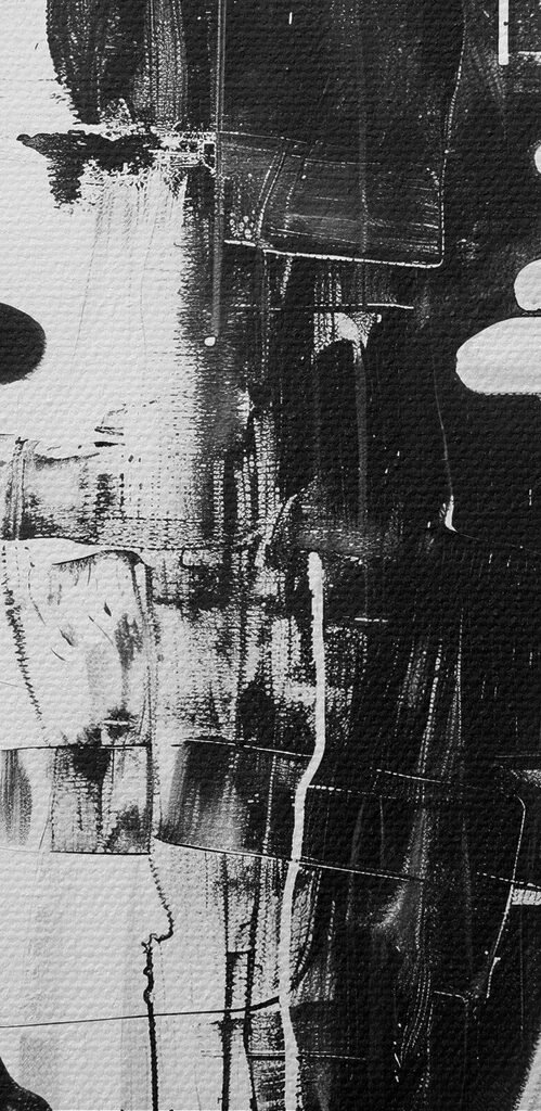 A black and white painting of a chess piece