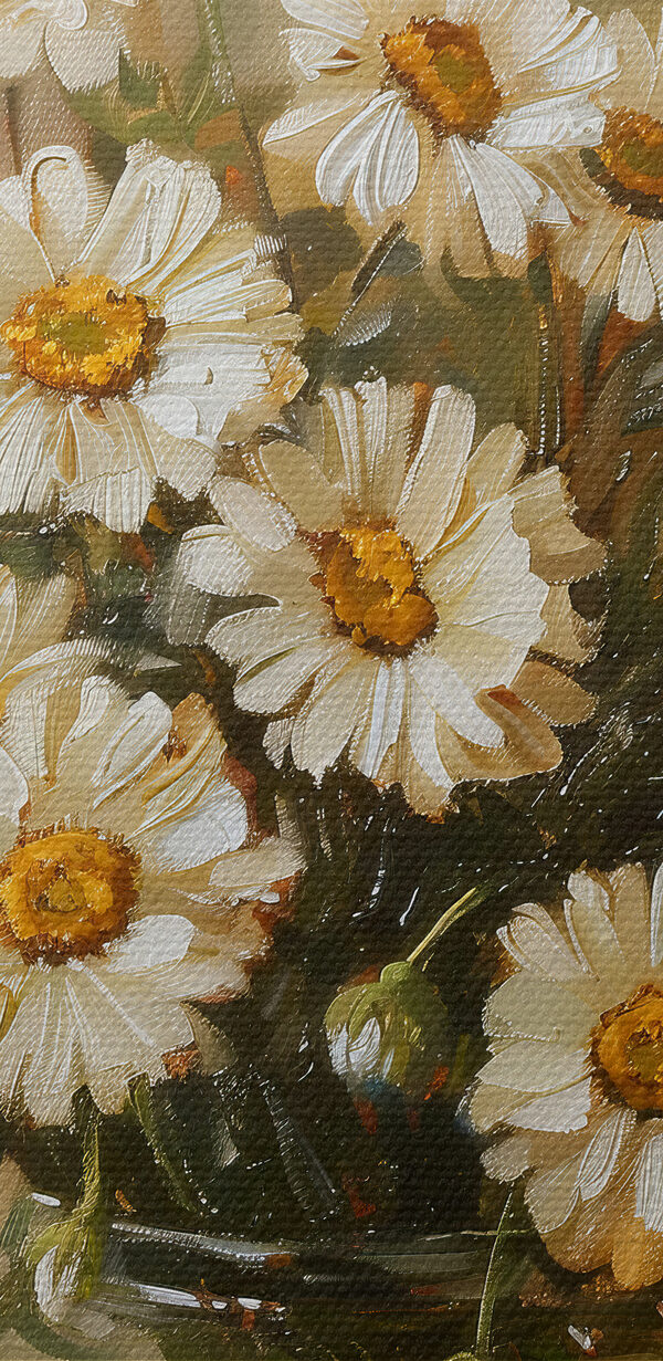 A painting of a vase of flowers