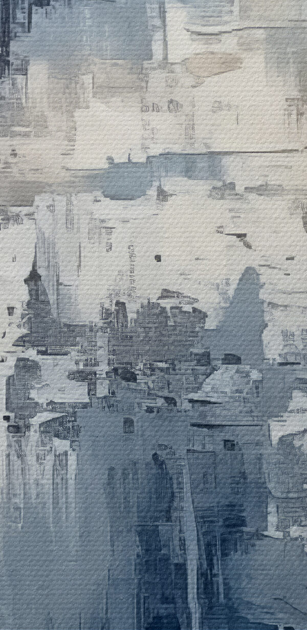 A painting of a blue and white wall A painting of a blue and white wall