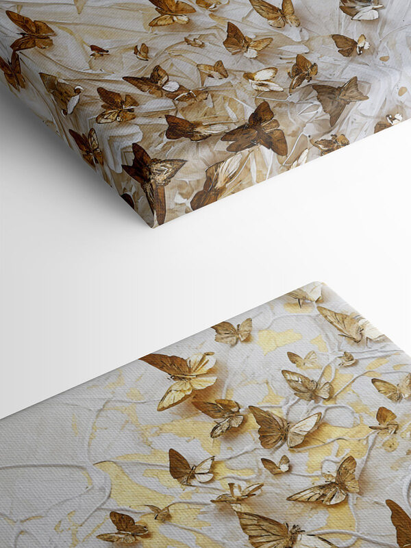 Butterflies dancing on textured canvas