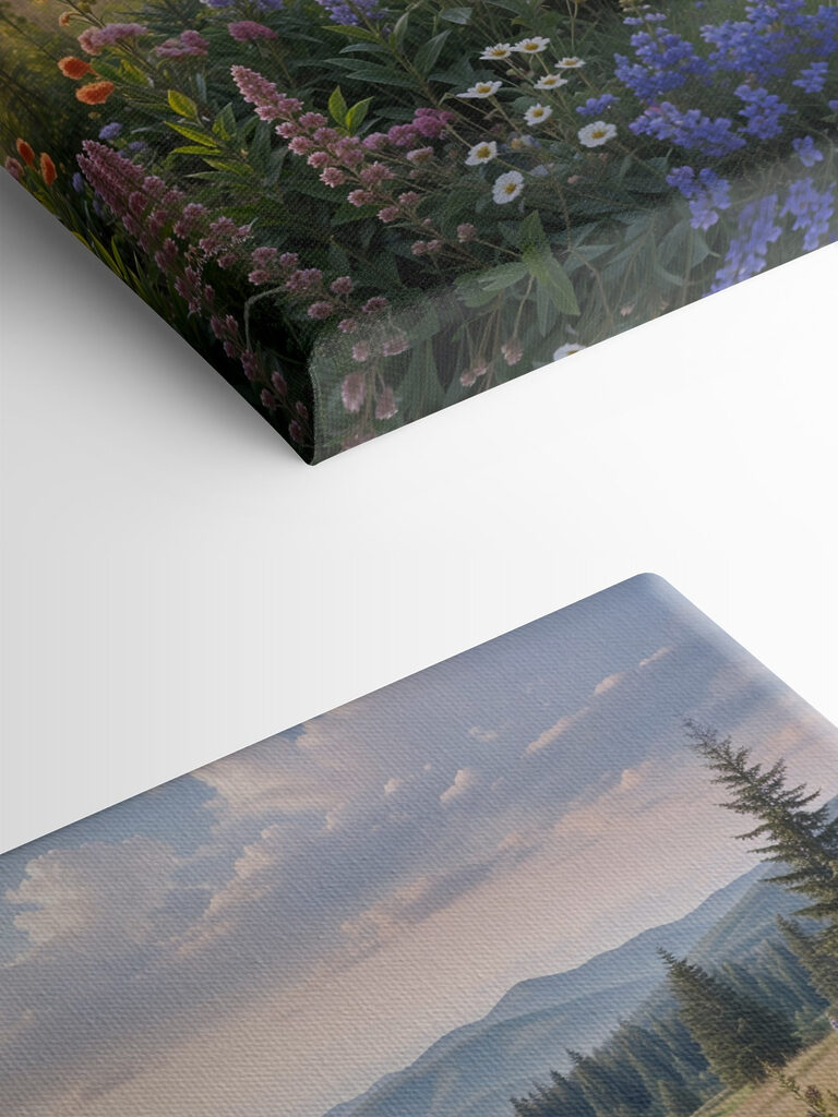 A field of flowers and trees