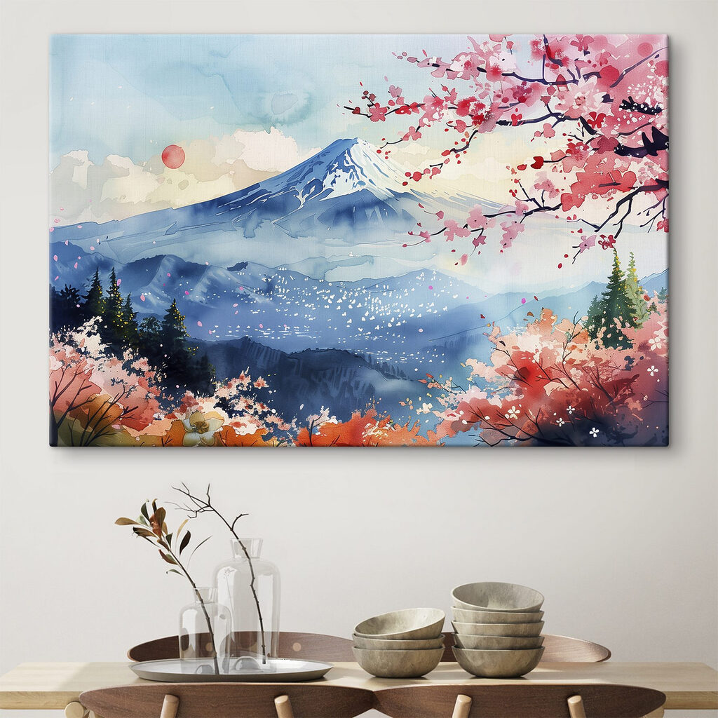 Watercolor of a mountain with a snowy peak
