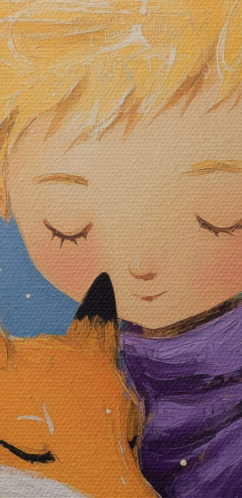 Boy hugging a fox