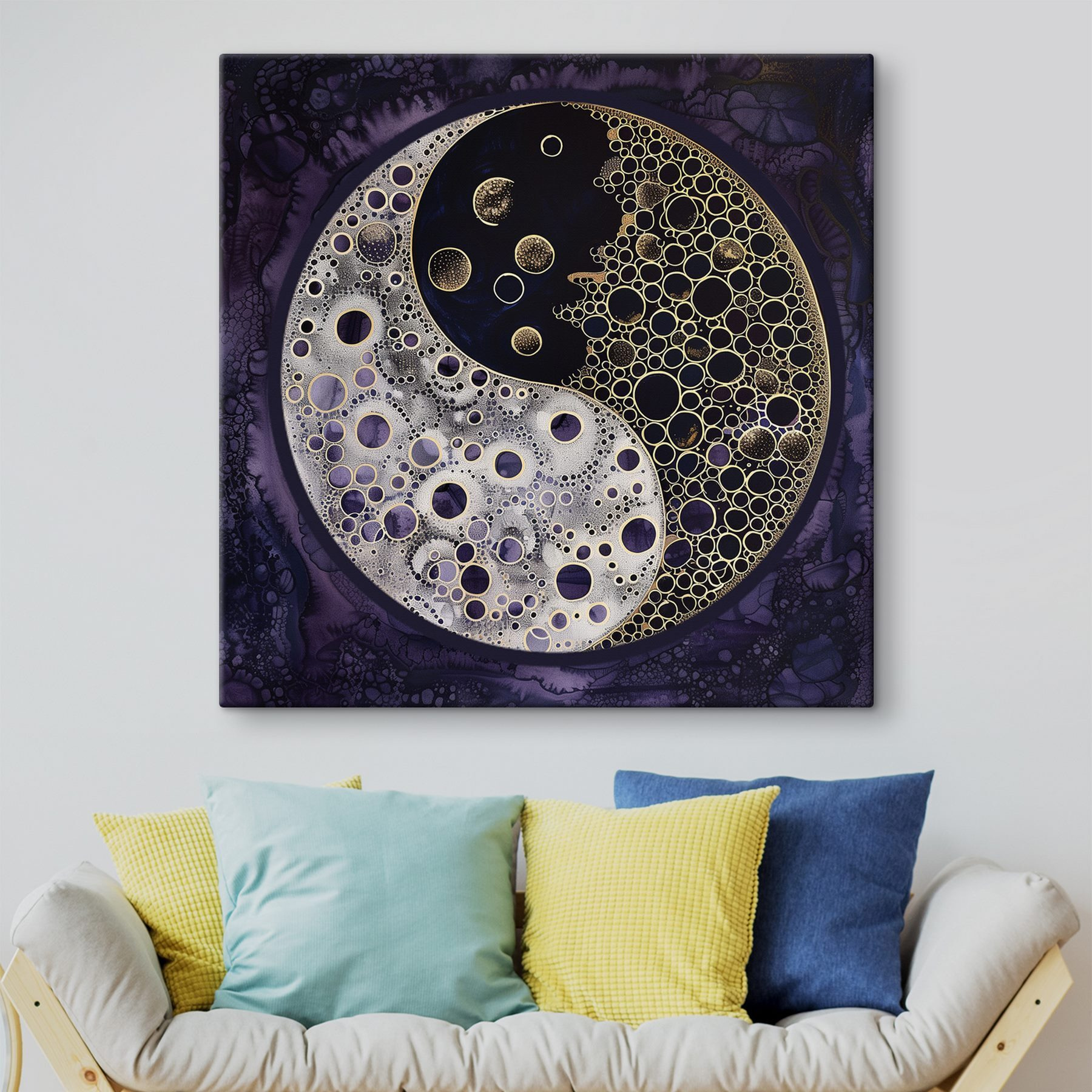 A yin yang symbol on a purple background