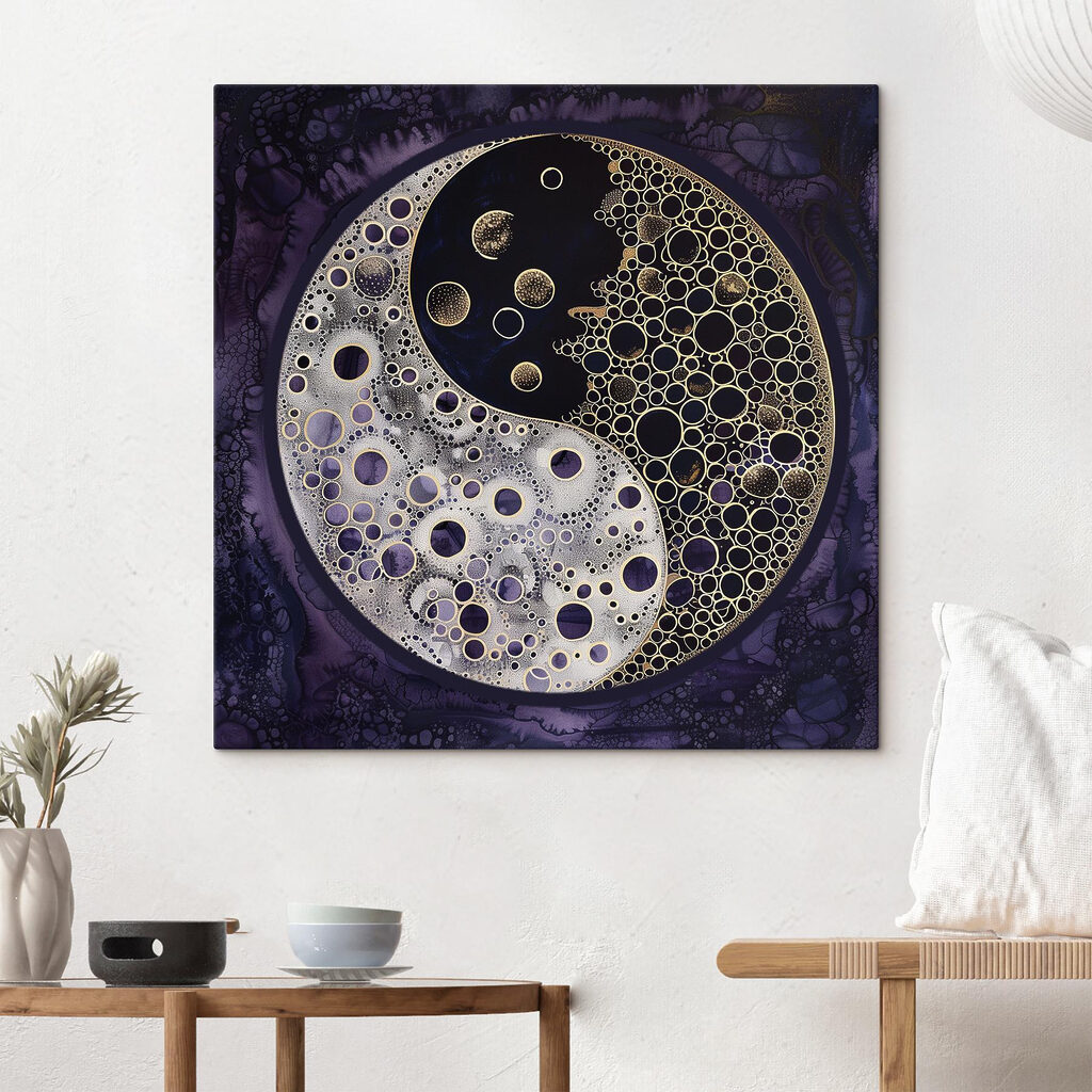 A yin yang symbol on a purple background A yin yang symbol on a purple background